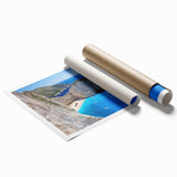 Vibrant rolled wall art print of a serene beach landscape, showcasing soft waves and golden sands, designed to enhance any coastal-themed decor.