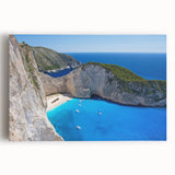 Stretched canvas wall art showcasing a vibrant beach landscape with turquoise waters and golden sands, perfect for adding a serene coastal vibe to any room.