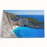 Stretched canvas wall art depicting a serene beach landscape with soft waves and a vibrant sunset, perfect for home decor and relaxation. Ideal for coastal-themed interiors.