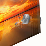 Close-up of a vibrant acrylic glass wall art piece showcasing a stunning beach landscape design, featuring vivid blues and golden sands, ideal for home decor.