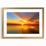 Elegant gold-framed wall art showcasing a serene beach landscape design, complete with a white mat for a polished look, ideal for home decor or office styling.