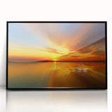 Framed wall art showcasing a serene beach landscape design with vibrant colors, set in a sleek black frame, perfect for home decor or office ambiance.