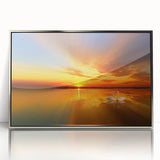 Framed acrylic wall art featuring a serene beach landscape design with vibrant colors and a silver frame, perfect for modern home decor enhancement.