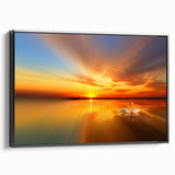 Framed canvas wall art showcasing a serene beach landscape design, featuring vibrant colors and a sleek black frame, ideal for home decor enhancement.