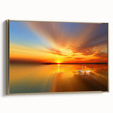 Framed canvas wall art showcasing a serene beach landscape with golden hues, perfect for coastal decor. Ideal for adding a tranquil vibe to living spaces.