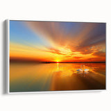 Framed canvas wall art showcasing a serene beach landscape with soft waves and a clear blue sky, perfect for enhancing home decor with a coastal theme.