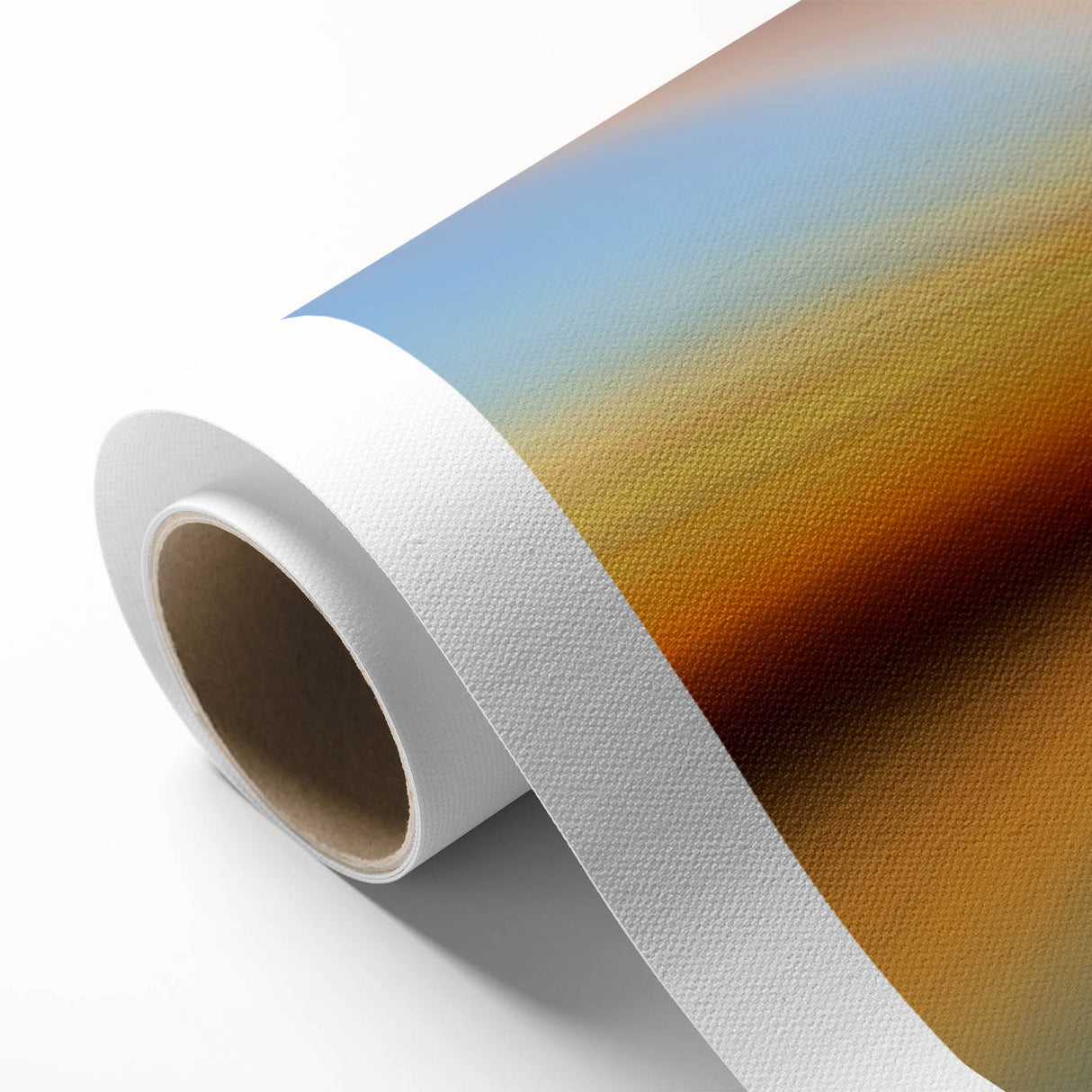 Vibrant rolled canvas wall art showcasing a stunning beach landscape with vivid colors, perfect for home decor or office ambiance, elegantly packaged in a protective tube.