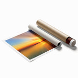 Vibrant rolled print of a serene beach landscape, featuring soft pastel colors and gentle waves, perfect for coastal-themed decor or relaxation spaces.