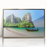 Framed acrylic wall art showcasing a serene beach landscape design, featuring vibrant colors and intricate details, perfect for enhancing home decor.