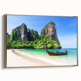 Framed canvas wall art showcasing a serene beach landscape with golden hues and soft waves, ideal for enhancing modern home decor.
