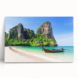 Vibrant stretched canvas artwork depicting a serene beach landscape, featuring soft pastel colors and gentle waves, ideal for enhancing home decor and relaxation.