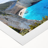 Vibrant rolled canvas wall art showcasing a serene beach landscape with soft blue skies and golden sands, perfect for home decor and relaxation themes.