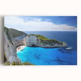Stretched canvas artwork showcasing a vibrant beach landscape design, featuring golden sands and azure waters, perfect for enhancing any living space decor.