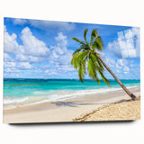 Acrylic wall art collection showcasing a serene beach landscape design, featuring vibrant colors and intricate details, displayed in a modern side view without pins. Perfect for enhancing home decor with a coastal theme.