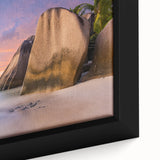 Framed canvas close-up showcasing a vibrant beach landscape design with blue waves and golden sand, perfect for enhancing home decor with coastal charm.
