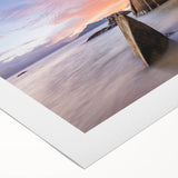 Rolled canvas print showcasing a serene beach landscape, featuring vibrant colors and soft waves, ideal for home decor or relaxation spaces.