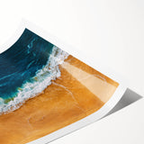 Landscape beach wall art design showcasing vibrant colors and serene ocean waves, rolled for easy display and packaged in a protective tube. Perfect for home decor.