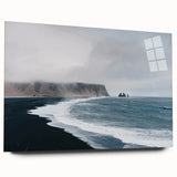 Acrylic glass wall art collection showcasing a vibrant beach landscape design, viewed from the side, highlighting the sleek edges and vivid colors perfect for modern decor.