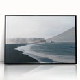Framed acrylic wall art featuring a serene beach landscape with vibrant colors, perfect for home decor, showcasing a black frame for a modern touch.