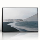 Framed acrylic wall art featuring a serene beach landscape with vibrant colors, perfect for home decor, showcasing a black frame for a modern touch.