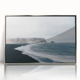 Framed acrylic wall art showcasing a serene beach landscape with silver accents, perfect for home decor. Ideal for adding a coastal vibe to any room.