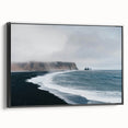 Framed canvas wall art showcasing a serene beach landscape with vibrant colors, designed to enhance home decor, viewed from the side against a neutral background.
