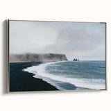 Framed canvas wall art depicting a serene beach landscape with vibrant colors, elegantly showcased with a silver frame, enhancing home decor aesthetics.