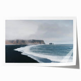 Vibrant wall art print showcasing a serene beach landscape with soft waves and a sunset, rolled for easy display and shipping in a protective tube.