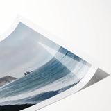 Vibrant rolled wall art print showcasing a serene beach landscape design with soft pastel colors, expertly packaged in a protective cardboard tube for safe delivery.