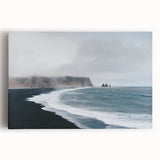 Stretched canvas wall art featuring a serene beach landscape with soft pastel colors, ideal for coastal-themed decor, evoking tranquility and relaxation.