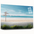 Acrylic glass wall art featuring a side view of a beach landscape design, showcasing vibrant colors and intricate details, perfect for modern home decor.
