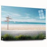 Acrylic glass wall art featuring a side view of a beach landscape design, showcasing vibrant colors and intricate details, perfect for modern home decor.