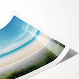 Vibrant rolled wall art print showcasing a serene beach landscape with vivid colors and fine details, perfect for adding a coastal touch to any decor.