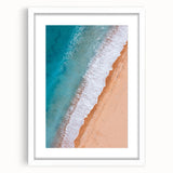 Framed wall art collection showcasing a serene beach landscape design with vibrant colors, set in a white mat and frame, perfect for home decor.