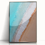Framed acrylic wall art featuring a scenic beach landscape with vibrant colors, silver frame, and modern design, perfect for contemporary home decor.