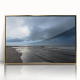 Framed acrylic wall art showcasing a vibrant beach landscape design, featuring golden accents and a modern aesthetic, perfect for enhancing any living space.