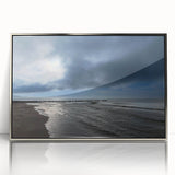 Framed acrylic wall art showcasing a serene beach landscape, featuring vibrant colors and a modern silver frame, ideal for home decor and relaxation. Perfect for enhancing living spaces with a touch of nature.