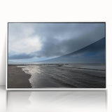 Framed acrylic wall art showcasing a serene beach landscape with vibrant colors, designed to enhance home decor. White frame complements the coastal theme, ideal for creating a relaxing ambiance.