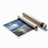 Vibrant rolled print of a serene beach landscape, showcasing soft pastel colors and gentle waves, ideal for home decor or office spaces, highlighting relaxation and tranquility.