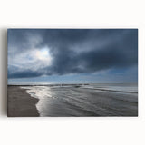 Stretched canvas wall art showcasing a vibrant beach landscape design with turquoise waters and golden sands, perfect for home decor and coastal themes.