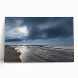 Stretched canvas artwork of a serene beach landscape, featuring soft pastel colors and gentle waves, perfect for enhancing home decor with a calming coastal vibe.
