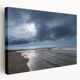 Stretched canvas wall art showcasing a serene beach landscape with vivid colors, perfect for enhancing interior decor. The side view highlights its sleek design and artistry, making it an ideal addition to any modern living space.
