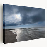 Stretched canvas wall art showcasing a serene beach landscape with vivid colors, perfect for enhancing interior decor. The side view highlights its sleek design and artistry, making it an ideal addition to any modern living space.