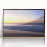 Framed wall art featuring a serene beach landscape with vibrant colors, set in an elegant gold frame, perfect for enhancing home decor with a coastal theme.