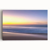 Stretched canvas artwork showcasing a serene beach landscape with vibrant colors and gentle waves, ideal for home decor or coastal-themed interiors. Perfect for creating a tranquil atmosphere.