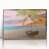 Framed acrylic wall art collection showcasing a serene beach landscape with vibrant colors and detailed textures, elegantly designed for home decor.