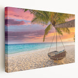 Stretched canvas wall art showcasing a vibrant beach landscape design with vivid colors and fine details, perfect for adding a coastal touch to any room.