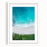 Framed wall art showcasing a serene beach landscape design, featuring soft pastel colors and a white mat, perfect for enhancing home decor in coastal-themed interiors. Ideal for adding a tranquil touch to living spaces.