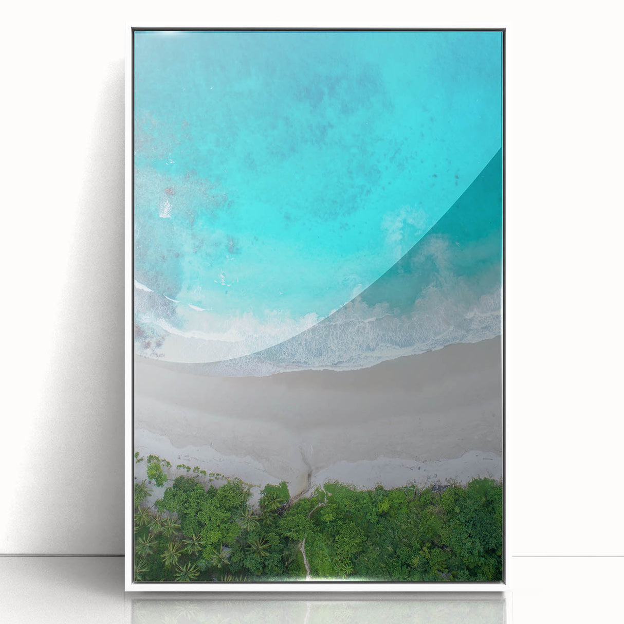 Framed acrylic wall art showcasing a serene beach landscape with vibrant colors, perfect for coastal-themed decor, adding a calming ambiance to any room.