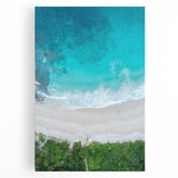 Stretched canvas wall art depicting a vibrant tropical beach landscape with azure skies and golden sands, perfect for enhancing modern home decor.